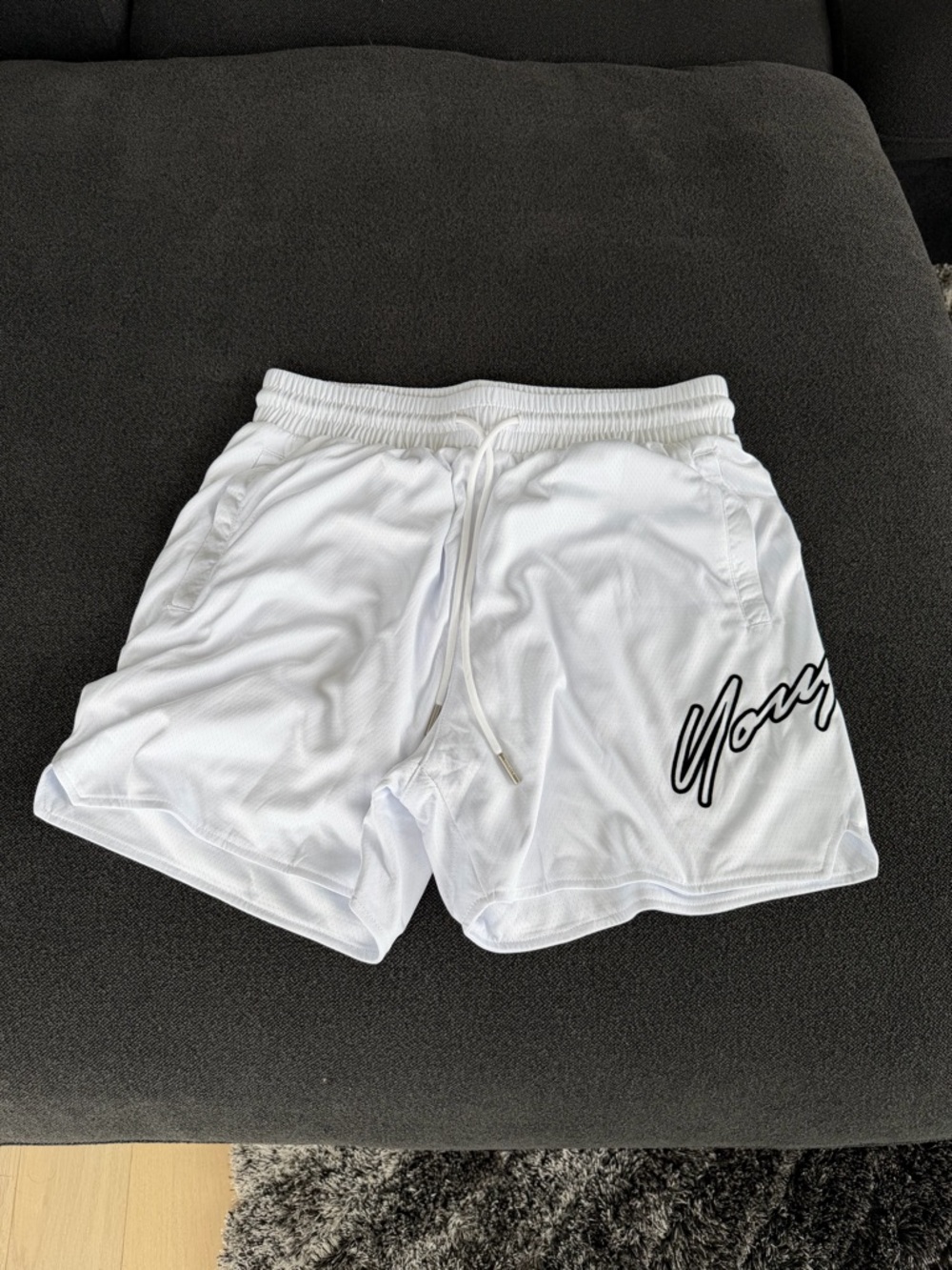 YoungLA White Athletic Mesh Shorts with Black Script